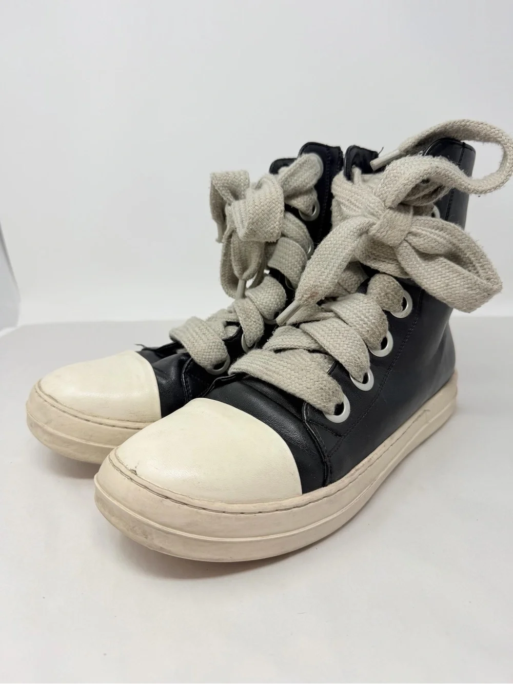 Rick Owens Jumbo Laces High Top Sneakers BLACK CREAM 43 US 9.5-10 M /11.5-12 W